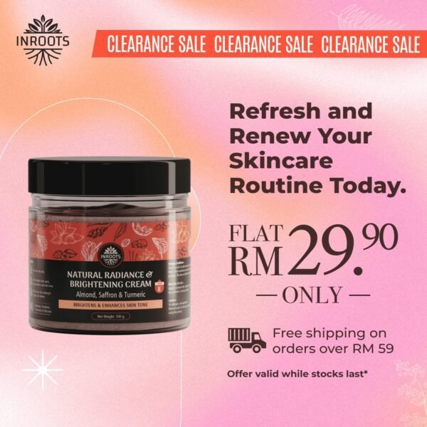 Inroots Natural Radiance & Brightening Cream - 100g - Clearance Sale