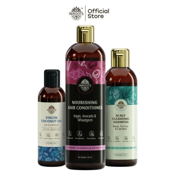 Inroots Scalp Care Combo | 3 Pcs Value Set | Haircare Gift Set | Shampoo + Conditioner + Virgin Coconut Oil - Image 2