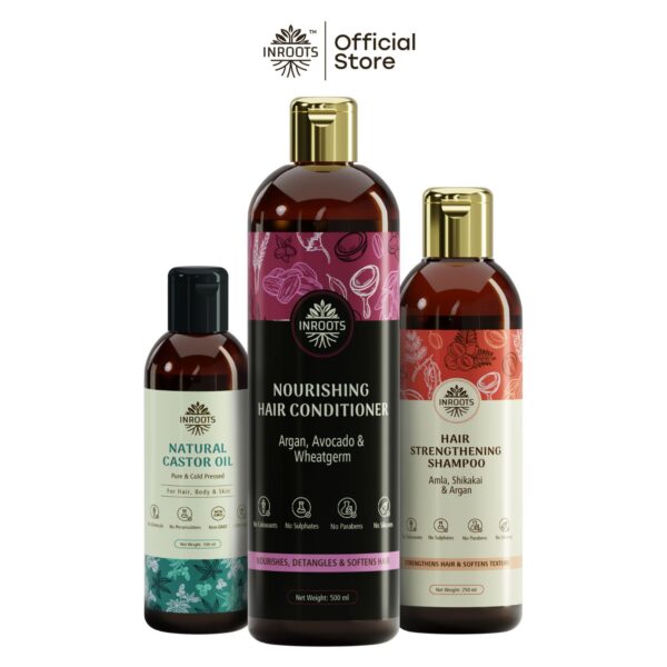 Inroots Hair Growth Combo | 3 Pcs Value Set | Haircare Gift Set | Shampoo + Conditioner + Natural Castor Oil - Image 2