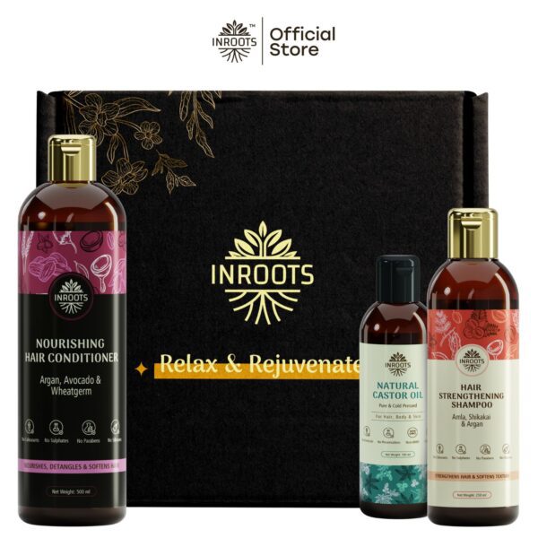 Inroots Hair Growth Combo | 3 Pcs Value Set | Haircare Gift Set | Shampoo + Conditioner + Natural Castor Oil