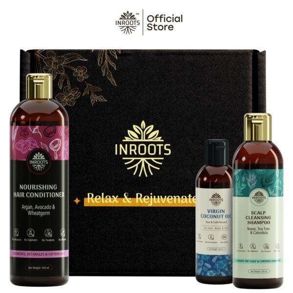 Inroots Scalp Care Combo | 3 Pcs Value Set | Haircare Gift Set | Shampoo + Conditioner + Virgin Coconut Oil