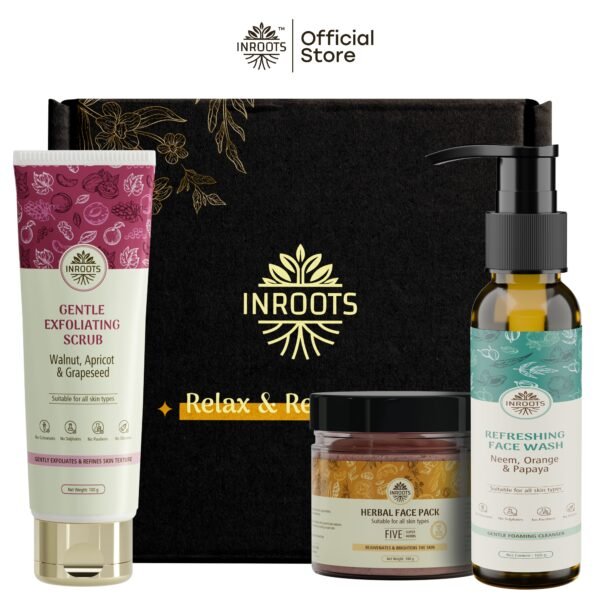 Inroots Refresh & Revive Combo | 3 Pcs Value Set | Skincare Gift Set | Face Wash + Scrub + Herbal Face Pack