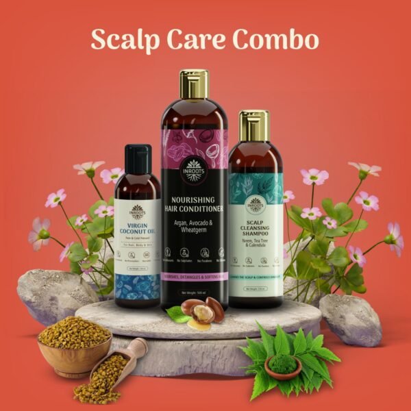 Inroots Scalp Care Combo | 3 Pcs Value Set | Haircare Gift Set | Shampoo + Conditioner + Virgin Coconut Oil - Image 3