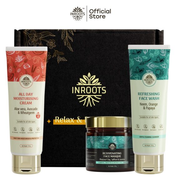 Inroots Oily Skin Combo | 3 Pcs Value Set | Skincare Gift Set | Face Wash + Moisturiser + Face Masque