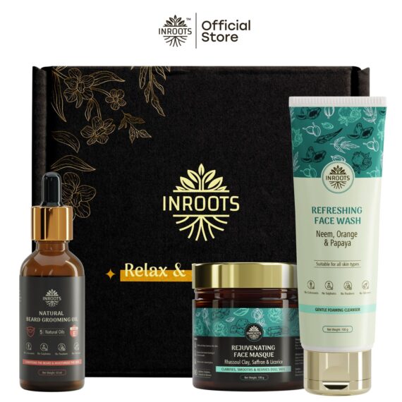 Inroots Men’s Skincare Combo | 3 Pcs Value Set | Skincare Gift Set | Face Wash + Beard Oil + Face Masque