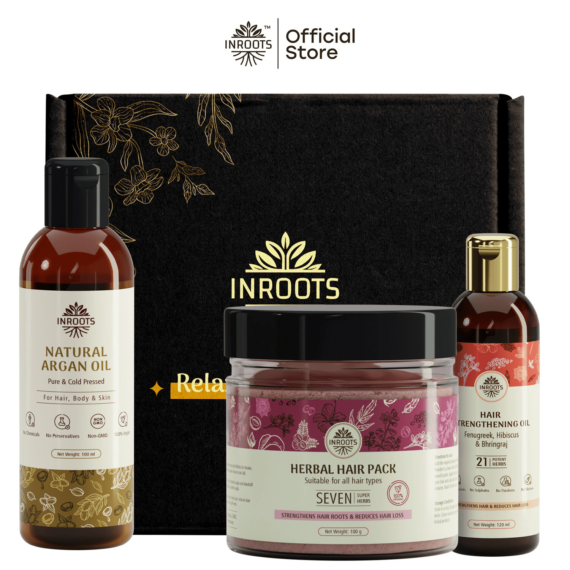 Inroots Herbal Hair Conditioning Combo | 3 Pcs Value Set | Haircare Gift Set | Argan Oil + Hair Pack + Hair Oil