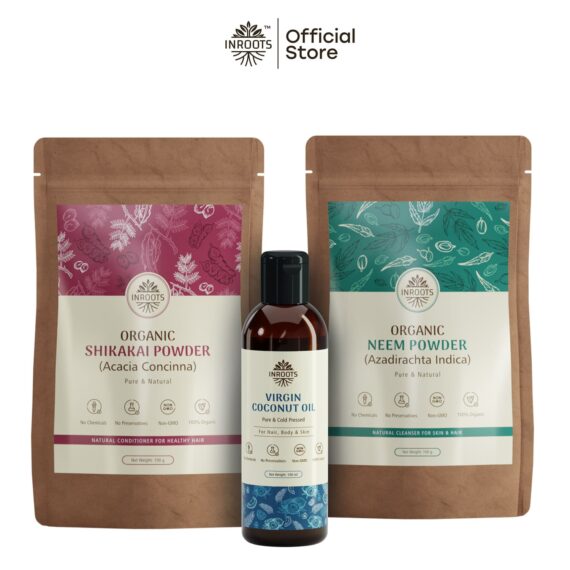 Inroots Herbal Scalp Care Combo | 3 Pcs Value Set | Haircare Gift Set | Coconut Oil + Neem Powder + Shikakai Powder