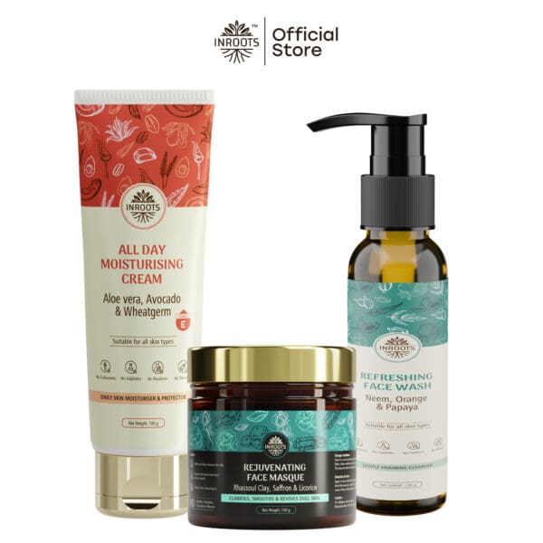 Inroots Oily Skin Combo | 3 Pcs Value Set | Skincare Gift Set | Face Wash + Moisturiser + Face Masque - Image 3