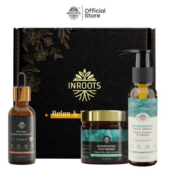 Inroots Men’s Skincare Combo | 3 Pcs Value Set | Skincare Gift Set | Face Wash + Beard Oil + Face Masque