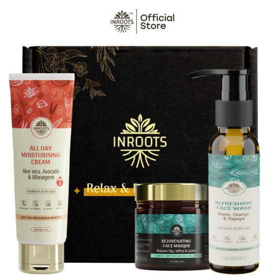 Inroots Oily Skin Combo | 3 Pcs Value Set | Skincare Gift Set | Face Wash + Moisturiser + Face Masque