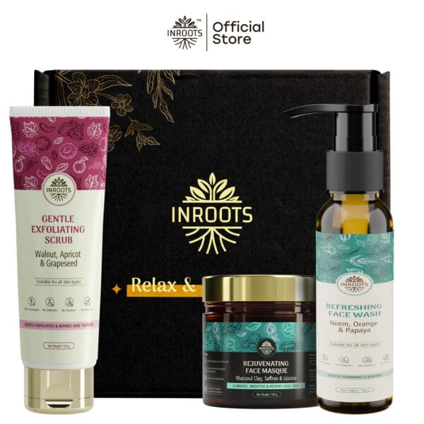 Inroots Refresh & Revive Combo | 3 Pcs Value Set | Skincare Gift Set | Face Wash + Scrub + Face Masque