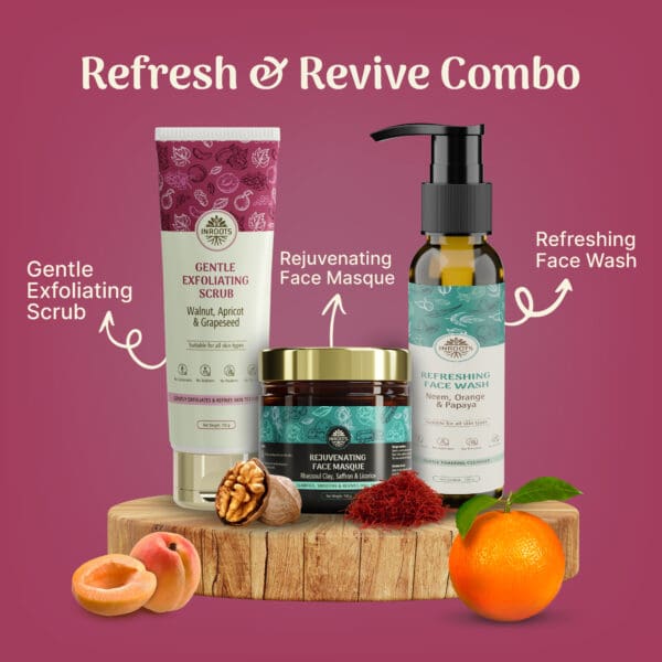 Inroots Refresh & Revive Combo | 3 Pcs Value Set | Skincare Gift Set | Face Wash + Scrub + Face Masque - Image 2