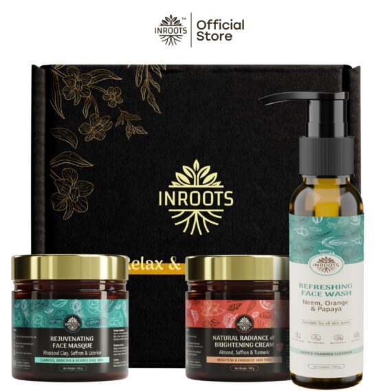 Inroots Well Balanced Skin Combo | 3 Pcs Value Set | Skincare Gift Set | Face Wash + Brightening Cream + Face Masque