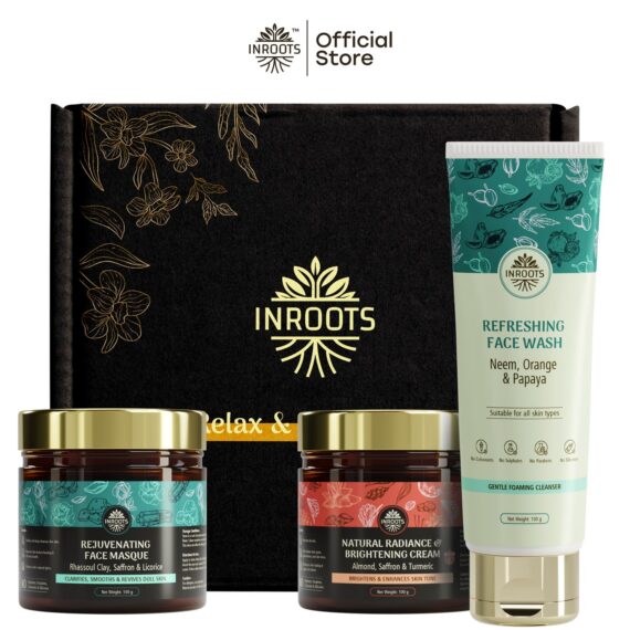 Inroots Well Balanced Skin Combo | 3 Pcs Value Set | Skincare Gift Set | Face Wash + Brightening Cream + Face Masque