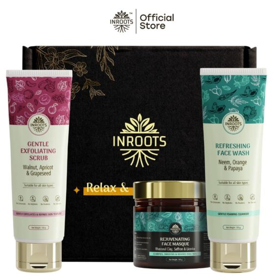 Inroots Refresh & Revive Combo | 3 Pcs Value Set | Skincare Gift Set | Face Wash + Scrub + Face Masque