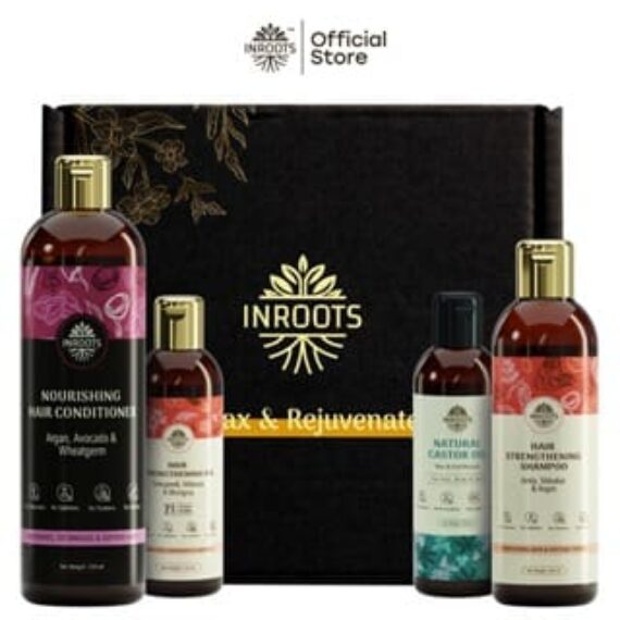 Inroots Damaged Hair (Hair Strengthening) Combo | 4 Pcs Value Set | Haircare Gift Set | Shampoo + Conditioner + Hair Oil + Castor Oil