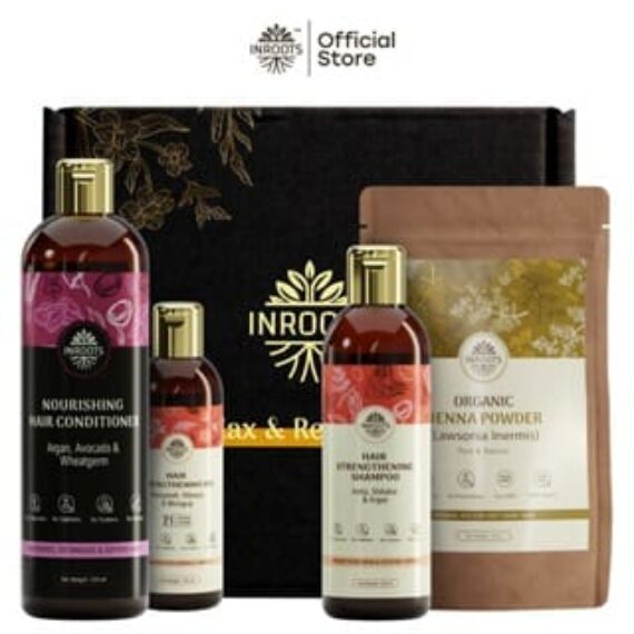 Inroots Natural Hair Colour Combo | 4 Pcs Value Set | Haircare Gift Set | Shampoo + Conditioner + Hair Oil + Henna Powder