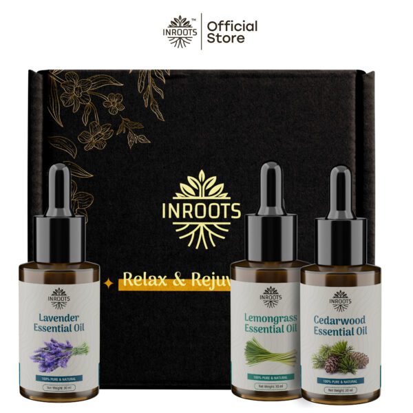 Inroots Essential Oils Combo Gift Box | Lavender Oil + Lemongrass Oil + Cedarwood Oil - Image 2