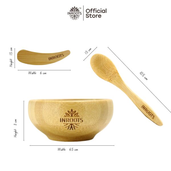 Inroots Bamboo Bowl, Spoon, Applicator - 3 Pcs Set for Skin & Hair Pack  | Makeup Beauty Tools
