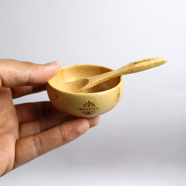Inroots Bamboo Bowl, Spoon, Applicator - 3 Pcs Set for Skin & Hair Pack  | Makeup Beauty Tools - Image 2