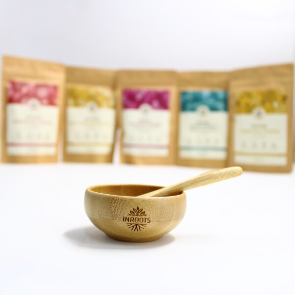 Inroots Bamboo Bowl, Spoon, Applicator - 3 Pcs Set for Skin & Hair Pack  | Makeup Beauty Tools - Image 3