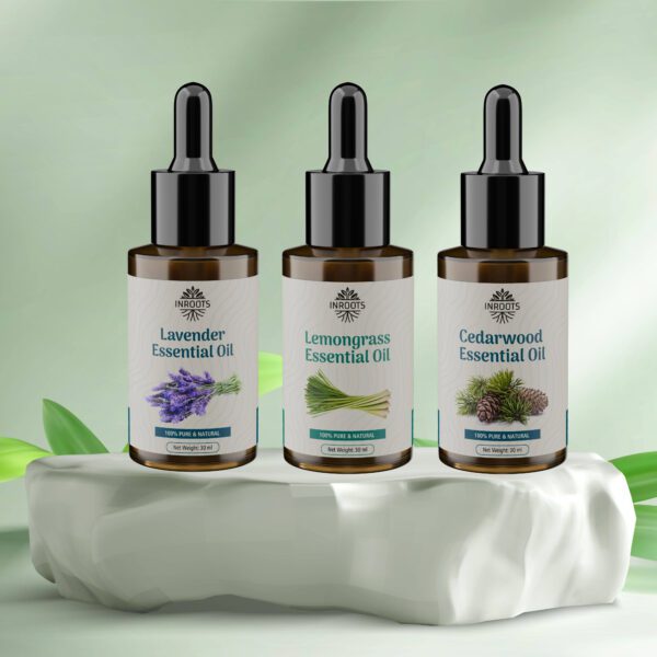 Inroots Essential Oils Combo Gift Box | Lavender Oil + Lemongrass Oil + Cedarwood Oil - Image 3