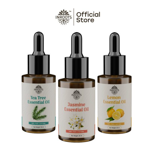Inroots Essential Oils Combo Gift Box | Jasmine Oil + Tea Tree Oil + Lemon Oil